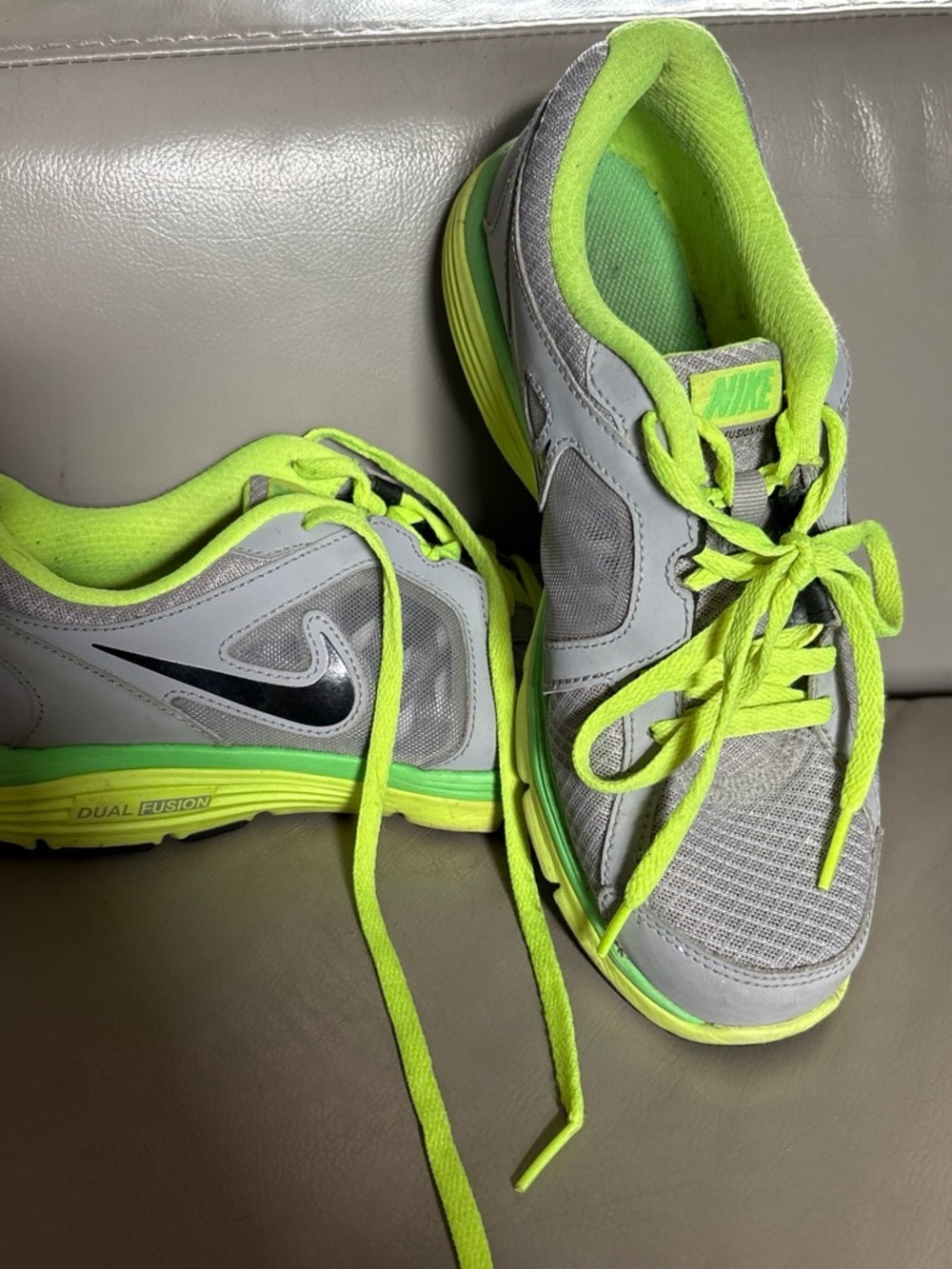 Nike Kids Gray and Neon Green Lace-Up Sneakers